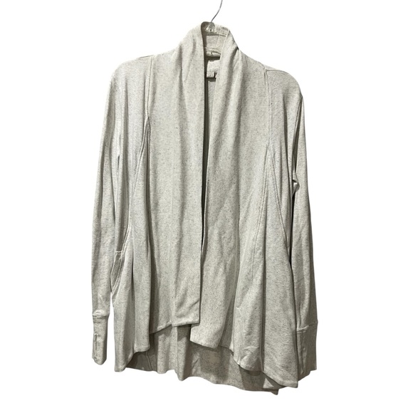 Athleta Small Weathered Gray Beige Pranayama Wrap Cardigan Thumb Hole Pockets - Picture 1 of 7